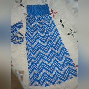 Long Blue Chevron Dress